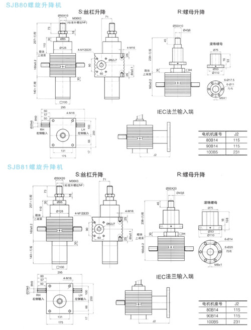 SJB80.81螺旋升降機的安裝尺寸