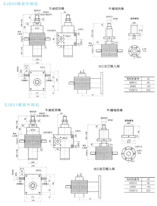 SJB螺旋升降機50.51外形尺寸表